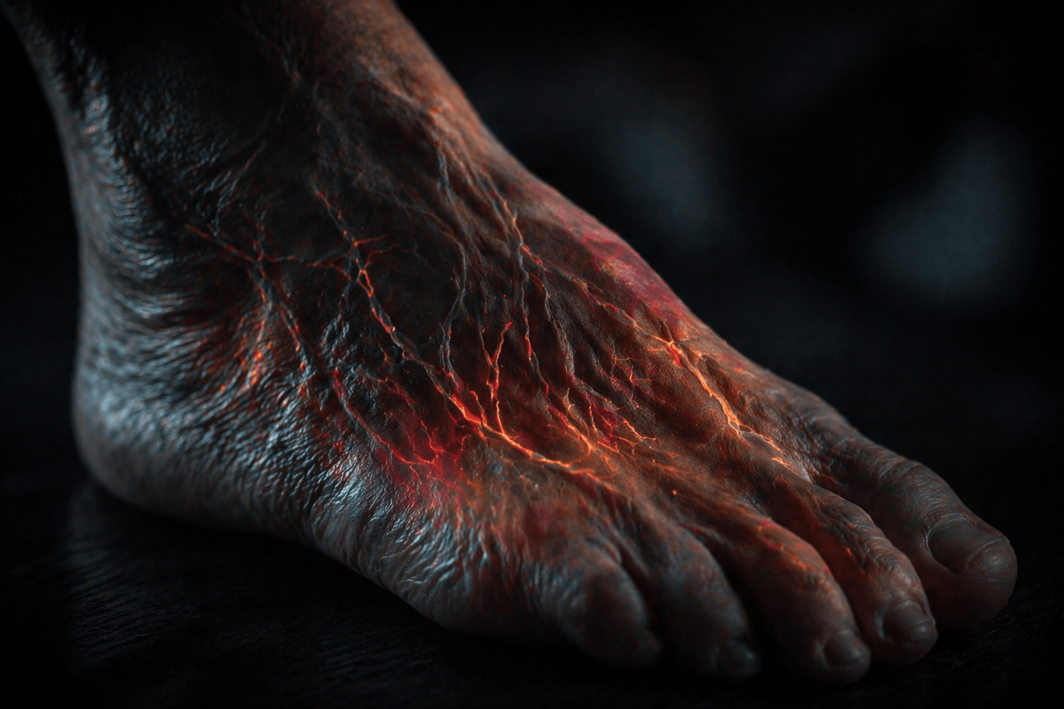 Illustration showing nerve pathways in the human foot